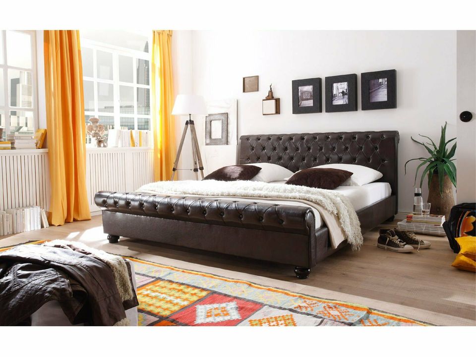 Bett Chesterfield 200x200 Kunstleder braun NEUWARE in Ronneburg