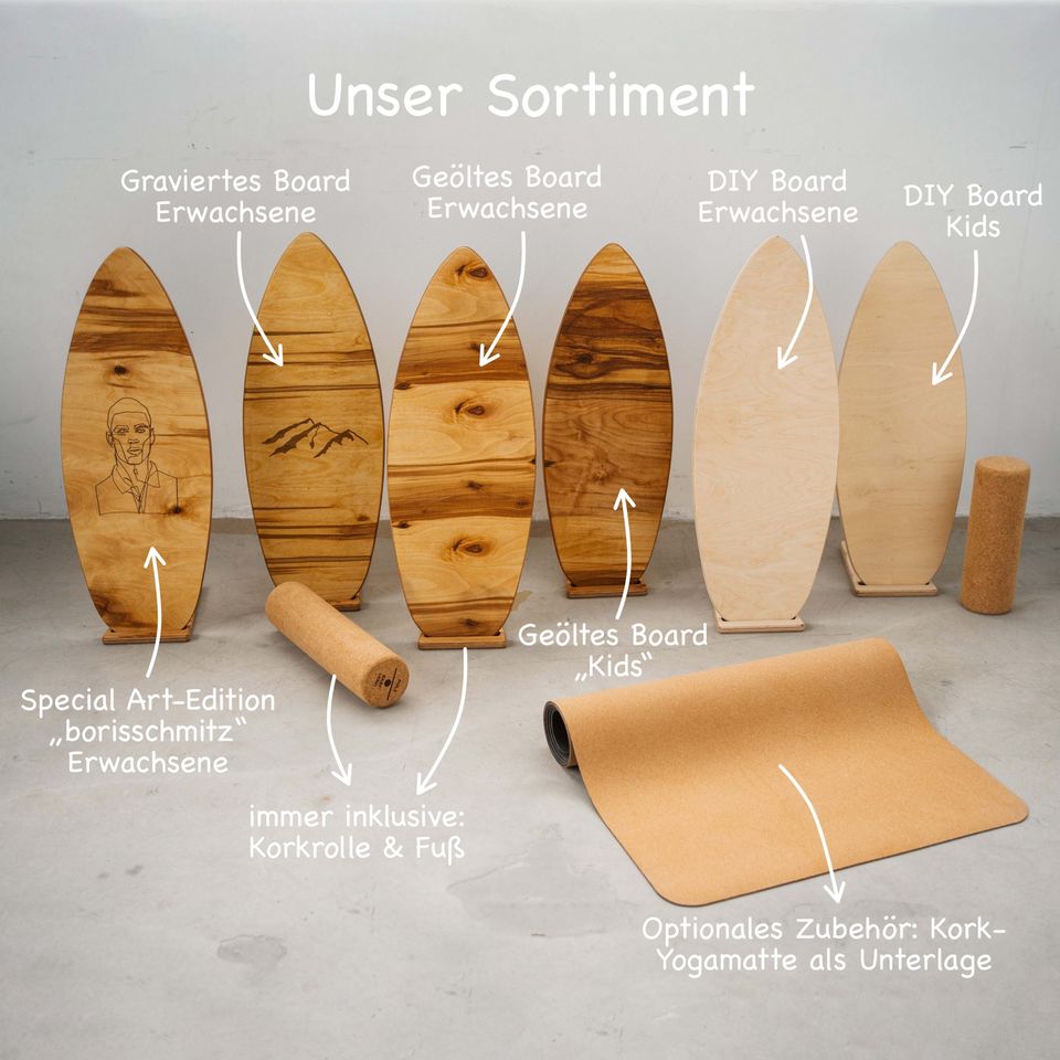 Handmade Balance Boards I inkl. Korkrolle & Ständer I Perfektes Geschenk, Gratis versendet, Ideal für Anfänger, Erwachsene und Jugendliche in Berlin