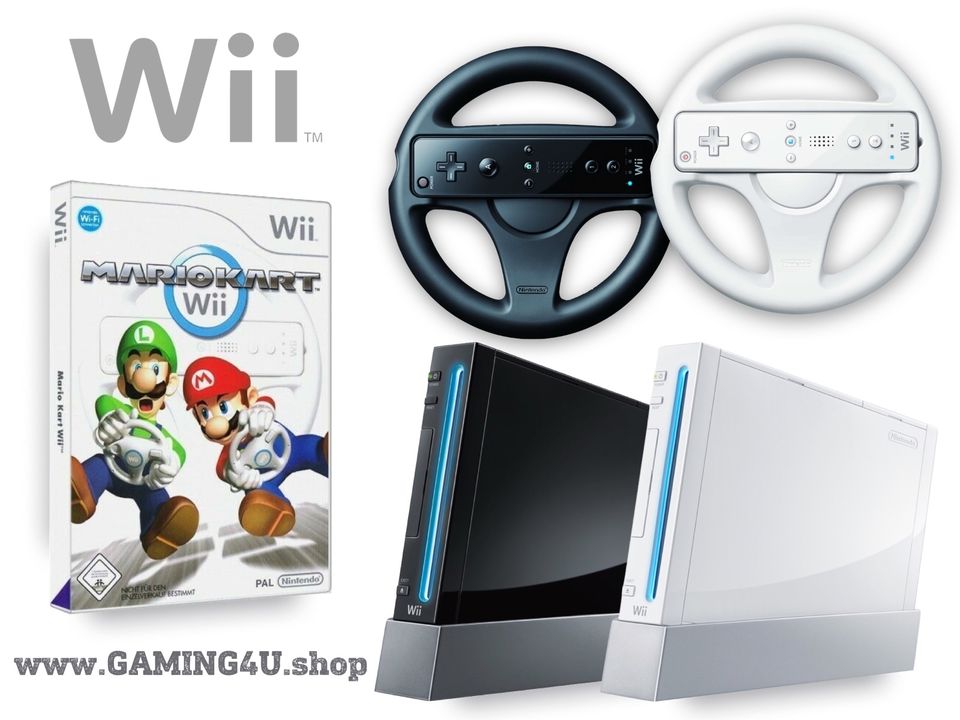 Nintendo Wii Konsole + Mario Kart mit Lenkrad & ORIGINAL Remote in Aulendorf