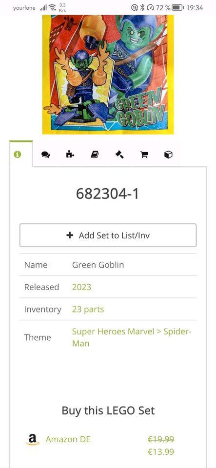 Lego Spiderman/Marvel Item 682304 Green Goblin neu im Polybag in Melpers