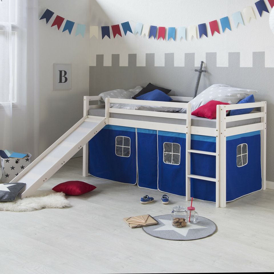 Hochbett Kinderbett Stockbett 90x200 cm Rutsche Vorhang VB169€* in Magdeburg