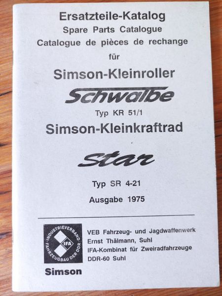 Ersatzteilkatalog,Simson,Schwalbe KR51/1,Star SR 4-21, in Kr. Altötting -  Garching an der Alz | Ersatz- & Reparaturteile | eBay Kleinanzeigen ist  jetzt Kleinanzeigen