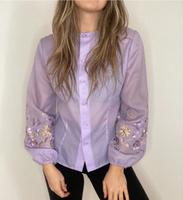True Vintage Bluse Flieder lila bestickt Gold Blumen Größe XS S Bayern - Augsburg Vorschau