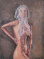 Handgemalt Acrylbild auf Leinwand nackte Frau mit Tuch 30×40 Nordrhein-Westfalen - Neuss Vorschau