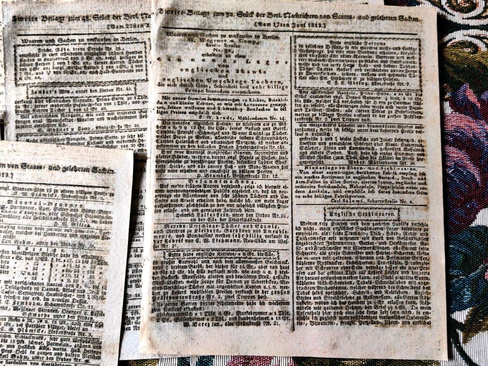 1819 21 Zeitungen Beilagen Berlin Werbung Reklame in Braunsbedra