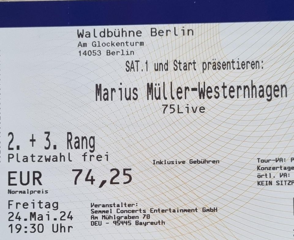 Biete 1-4x Tickets Westernhagen Berlin 24.05.24 Eintrittskarten in Berlin