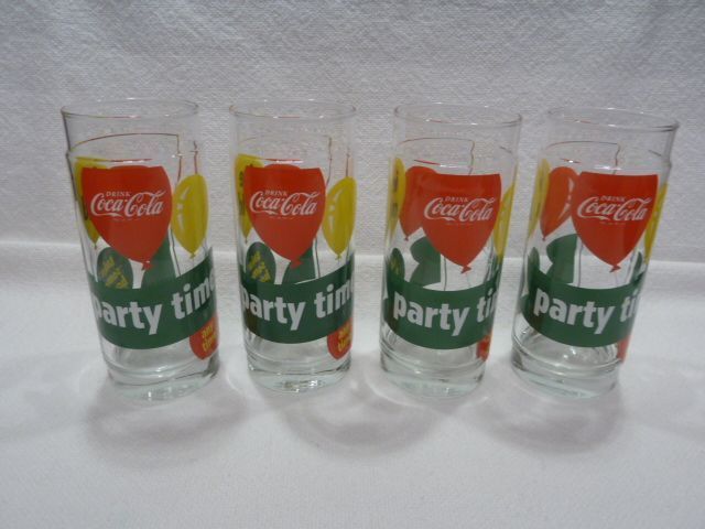 4 Vintage 90er Jahre Coca Cola Glas Party Time 0,3 Liter Sammler in Täferrot