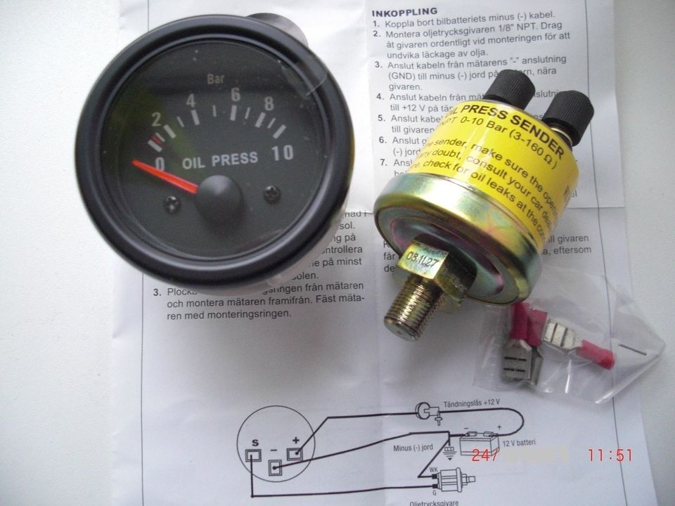 Öldruckanzeige 0-10 Bar mit Öldruckgeber Öldruckinstrument 12V in Rostock