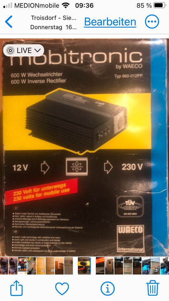 Wechselrichter Mobitronic 12V-230V - 600W in Troisdorf