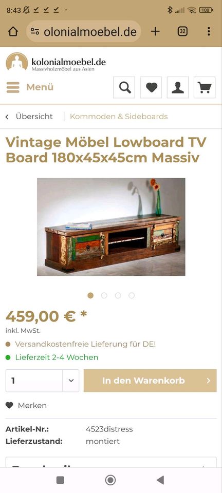 Vintage Möbel Lowboard TV Board 180x45x45cm Massiv" in Hümmerich