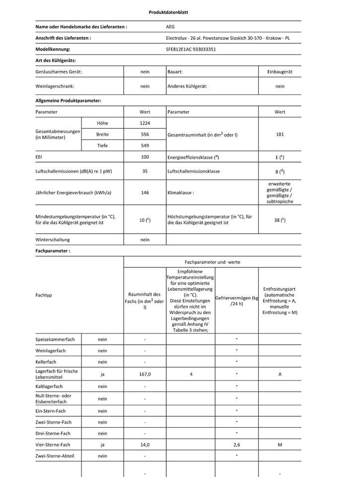 AEG | Einbaukühlschrank 122,5 cm | SFE812E1AC, NEU-OVP in Kirchlengern