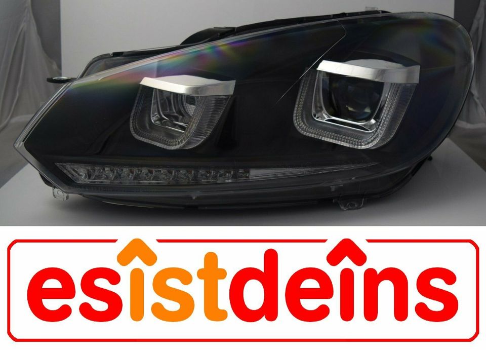 VW Golf 6 LED U-Tube Scheinwerfer Set Schwarz Lauflicht Blinker in Quickborn