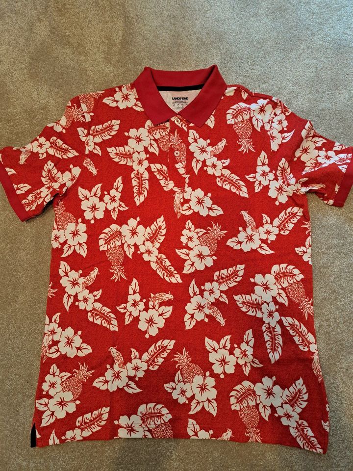 Poloshirt, Lands End, M, rot weiß, Hibiskus und Papagei, NEU in Horneburg