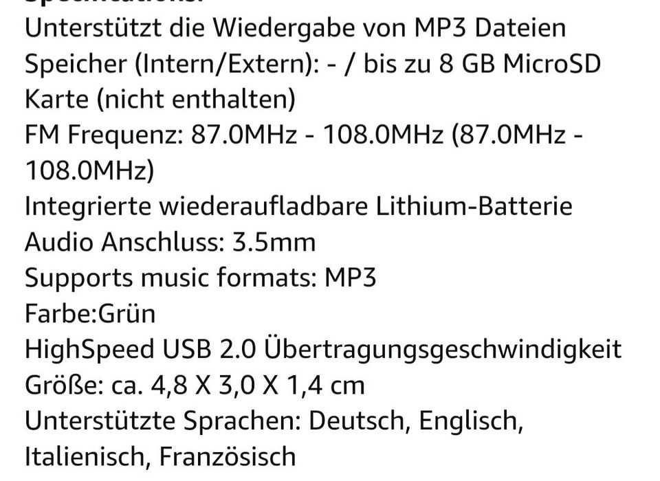 Swees Mp3 Player Mini 8Gb in Schenklengsfeld