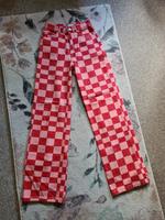 Zara wide leg Jeans weites Bein pink rot kariert Karo Muster Brandenburg - Panketal Vorschau