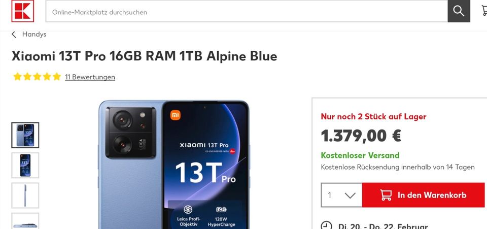 Xiaomi 13T PRO 16 ram/1 TB rom Alpine Blue in Loxstedt