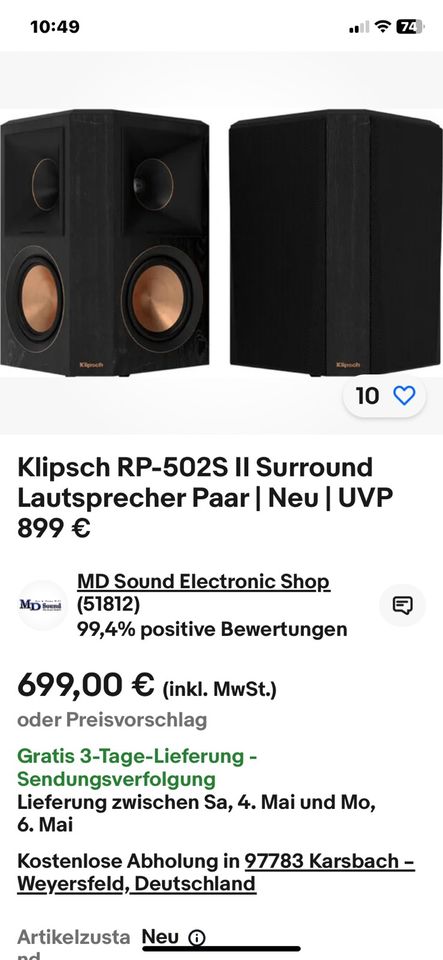 Klipsch RP 502 S II  Lautsprecher Paar Neu Schnäppchen in Hofgeismar
