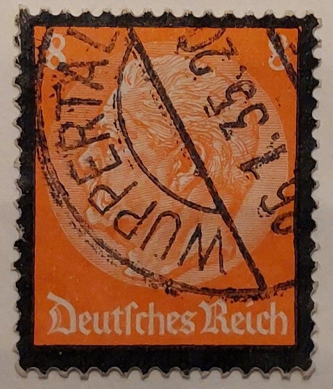 Briefmarke Deutsches Reich 1934, Tod von Paul Hindenburg, 8 Pf. in Leverkusen
