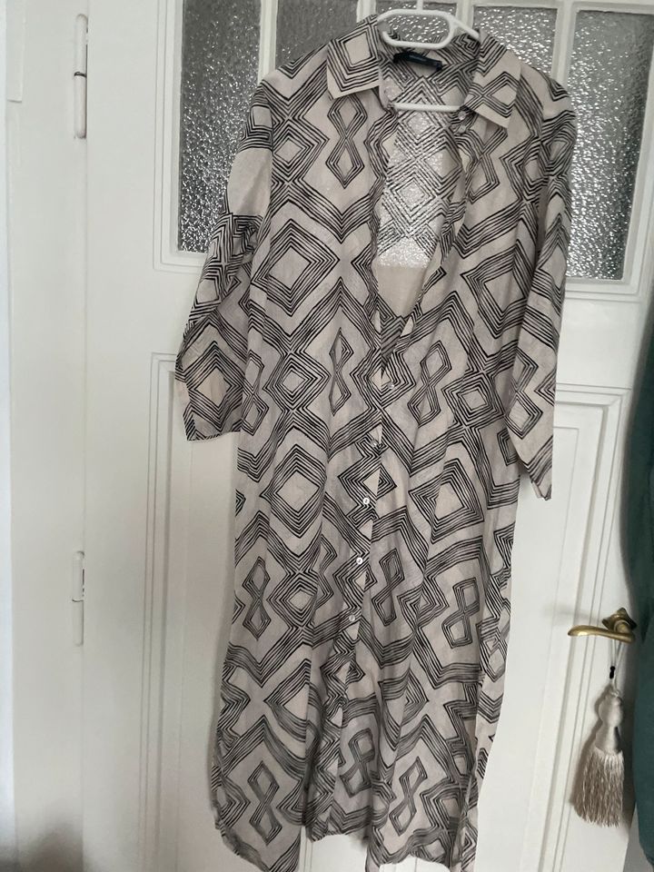 Leinen Kleid hallhuber s 36 Muster beige schwarz blusenkleid in Frankfurt am Main