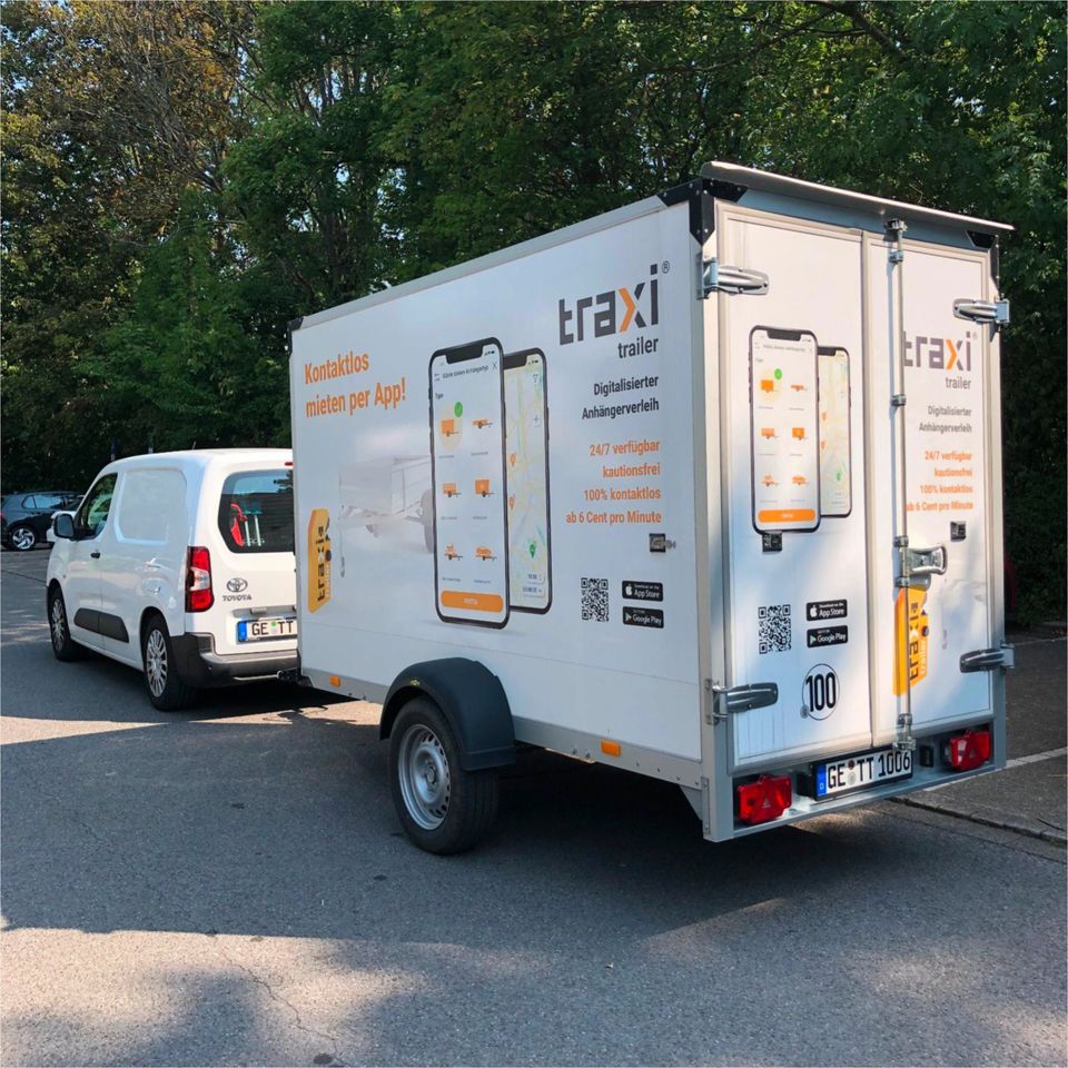 ⚡ Kofferanhänger⚡24/7 mieten⚡per APP⚡ nur 15 Cent/ Min⚡Kontaktlos⚡Kautionsfrei ⚡100 km/h ⚡Vermieten ⚡Leihen⚡Transport ⚡ Umzug ⚡ 2,5 m Anhänger ⚡ Motorradanhänger in Düsseldorf