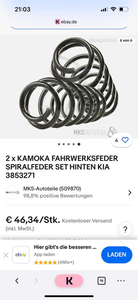 Kia Fahrwerksfeder spiralfeder set in Dillenburg