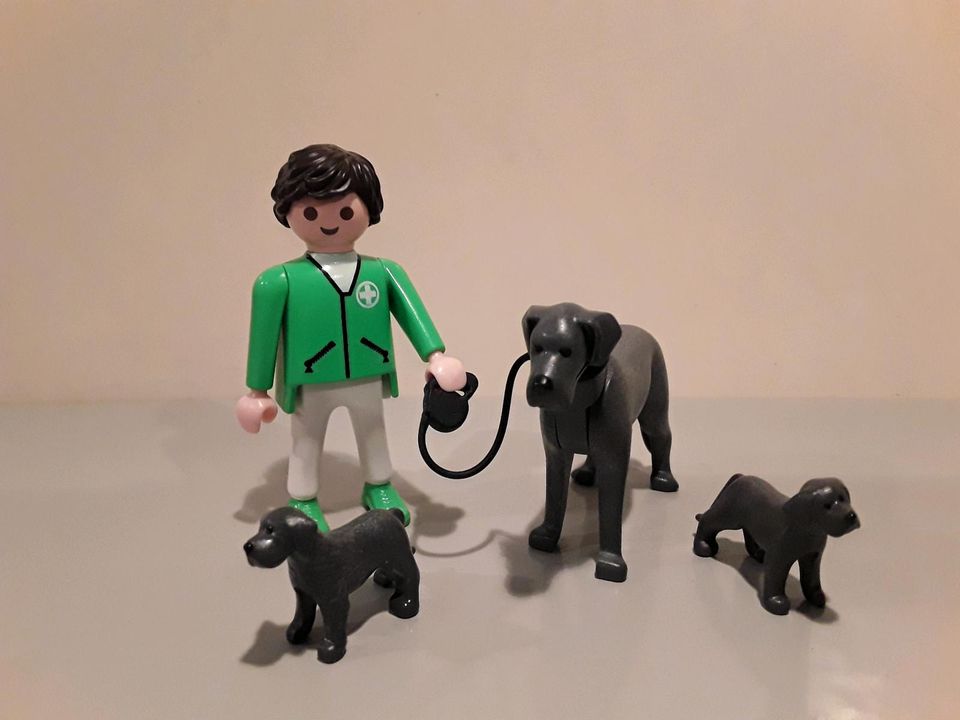 RESERVIERT  Playmobil Mann + Dogge + Welpen Hund Figur Konvolut in Rosendahl