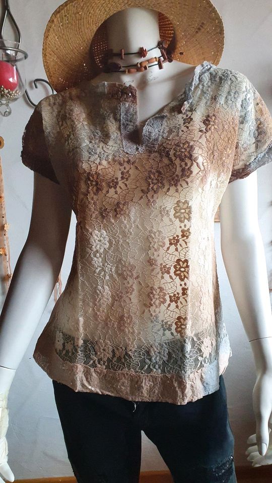 Bleifrei Bluse, Shirt Gr. 38 40 in beige Spitze, Pailletten in Amstetten