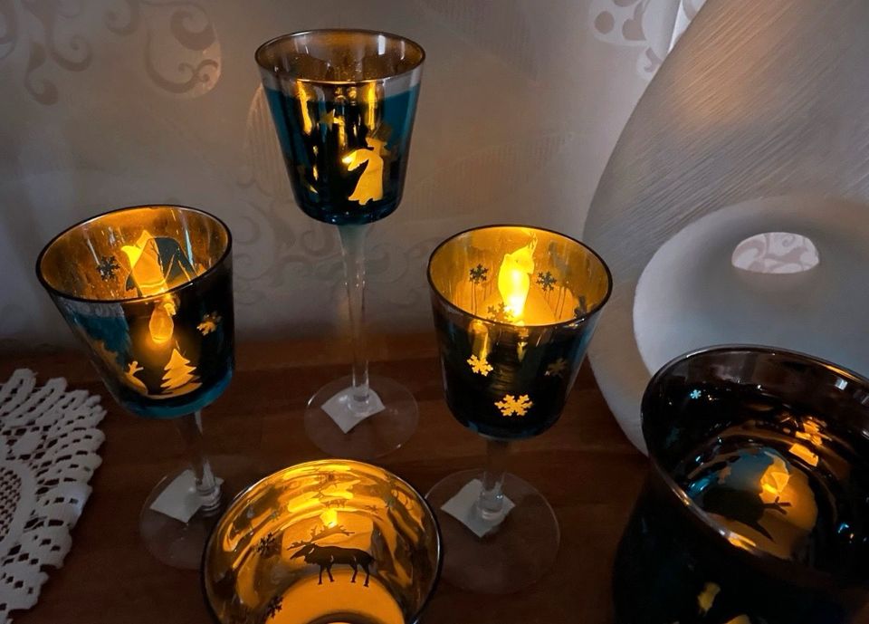 6 Teelichthalter, Windlicht, Weihnachtsdekoration petrol türkis in Coppenbrügge