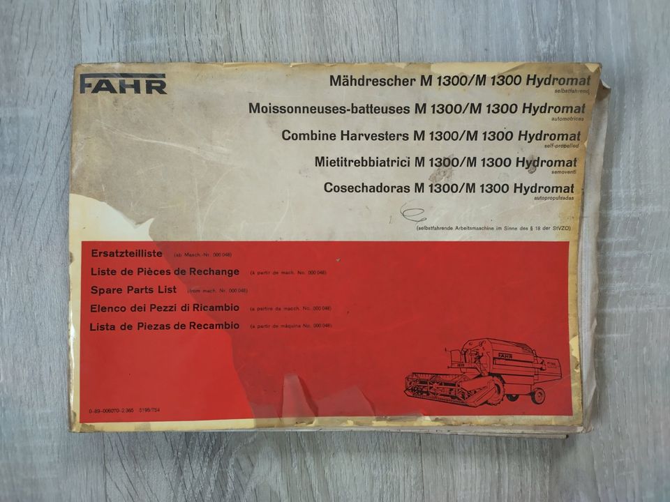 Fahr Mähdrescher M1300 / M1300 Hydromat Ersatzteilliste in Münchberg