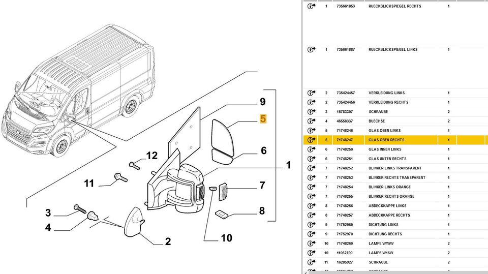 Linke rechte Seite beheiztes Spiegelglas Lh Rh Linsenersatz für Fiat Ducato  2022-2023 für Ram Promaster 2014-23