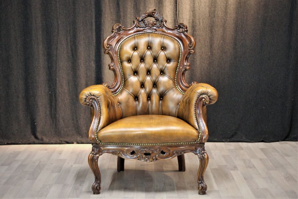 Chesterfield / Barock Sessel, Rindleder, gelb/braun in Heinsberg