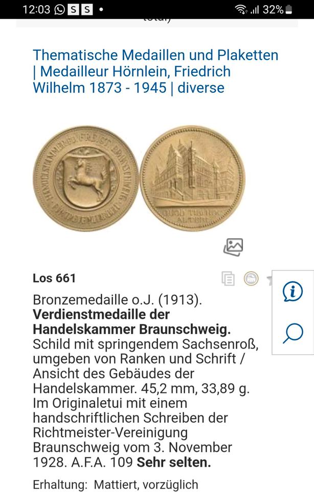 Seltene Bronze Medaille Handelskammer Freistaat Braunschweig in Braunschweig