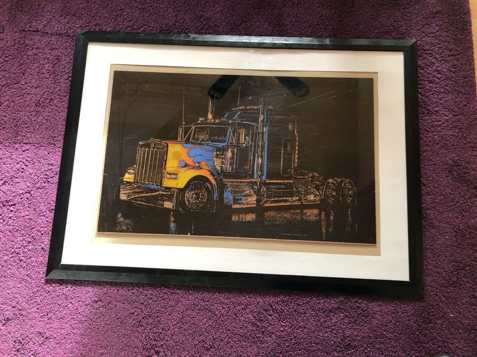 Großes US-Truck LKW Wandbild Bild mit Rahmen 107x77 cm in Stadtallendorf