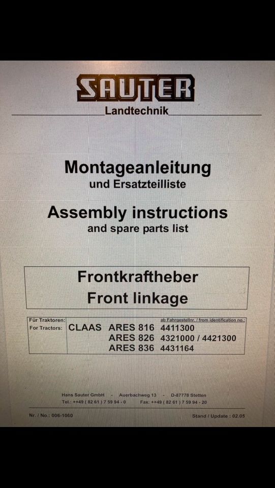 Claas/Renault Ares 816 826 836 Sauter fronthydraulik in Bocholt