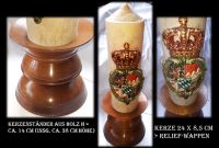 Holz-Kerzenständer mit Kerze 24 x 8,5 cm > Relief-Wappen Bayern - Ampfing Vorschau