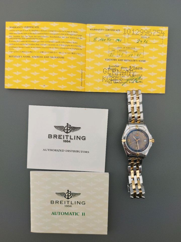 Breitling Wings Automatik 38mm mit Pilotarmband 18mm Stahl Gold in Alzey