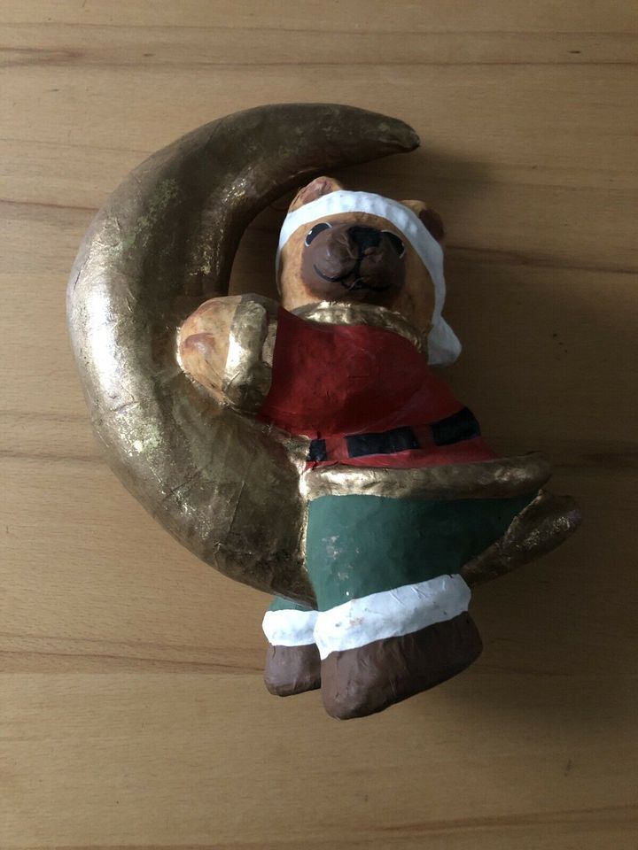 Große Dekorations-Figur Weihnachten Teddybär auf Halbmond in Neuss