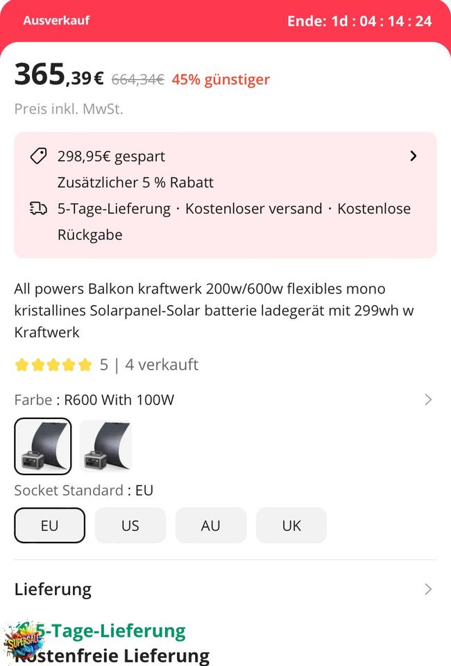 neu Balkonkraftwerk 200w/600w flexibles Modul 299wh Powerstation in Asperg