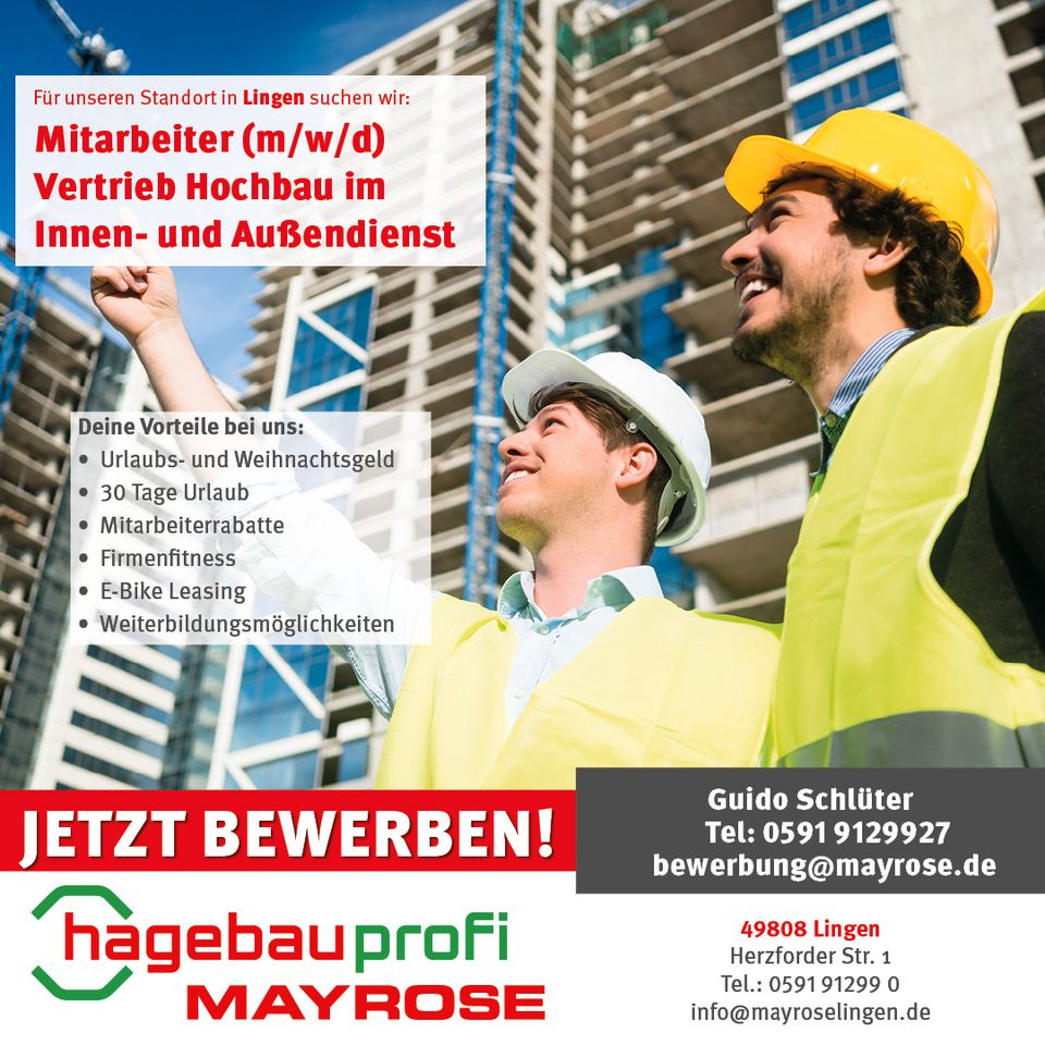 Mitarbeiter (m/w/d)Vertrieb Hochbau Innen- und Außendienst Lingen in Wachendorf