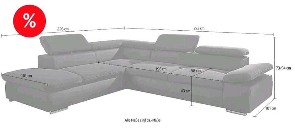 Wohnzimmergarnitur Ottomane links mit Bettfunktion in Dortmund
