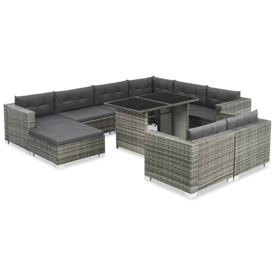 10-tlg. Garten-Lounge-Set mit Auflagen Poly Rattan versch. Farben in Helsa