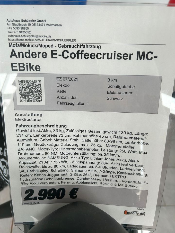Caffeecruiser E-Bike (Neu) in Volkmarsen