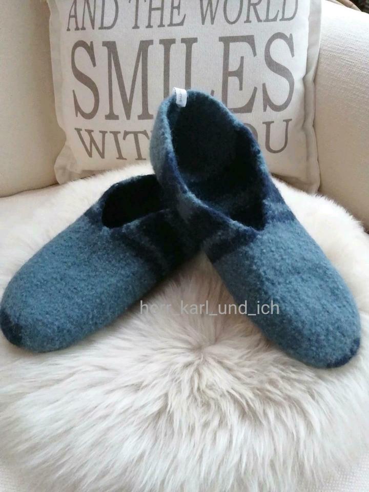 Puschen, Hausschuhe, Hüttenschuhe, #handgestrickt, 40/41, blau in Kröv