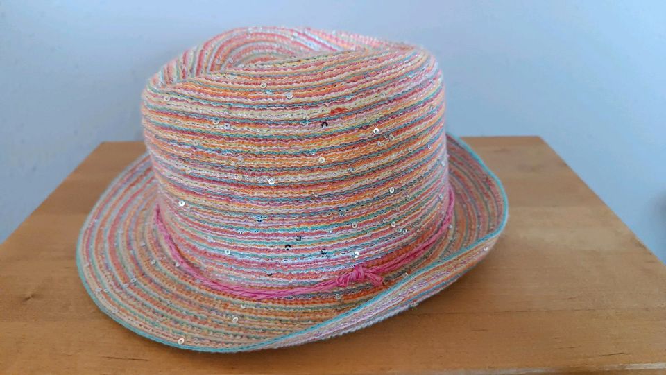 maximo Trilby Gr. 55 bunte Kringel mit Pailletten rosa Sommerhut in Raschau-Markersbach