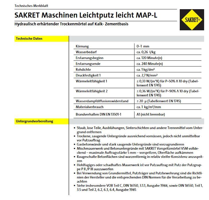 Kalk-Zement-Maschinenputz SAKRET Map+MapL+MapSL+MAP-M+MAP-FL in Nünchritz