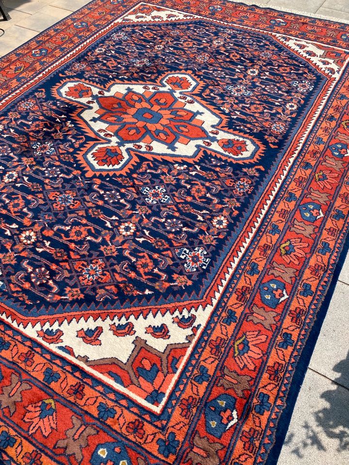 Indo Serapi Orientteppich Perserteppich Blau Orange Schurwolle XL in Heinsberg