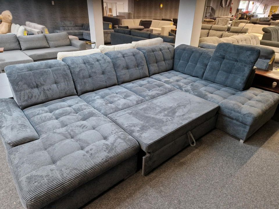 Sofa Couch Multifunktionssofa XXL-Wohnlandschaft U-Form grau mit Schlaffunktion und Bettkasten verstellbarer Sitztiefe Möbel Wurm WIR LIEFERN DEUTSCHLANDWEIT in Osnabrück