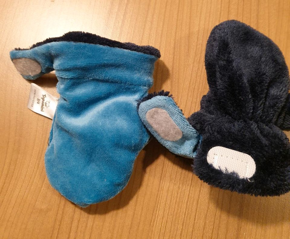 Kinder Baby Handschuhe Fäustlinge Daumen blau Fleece Topomini 3/4 in Bad Doberan