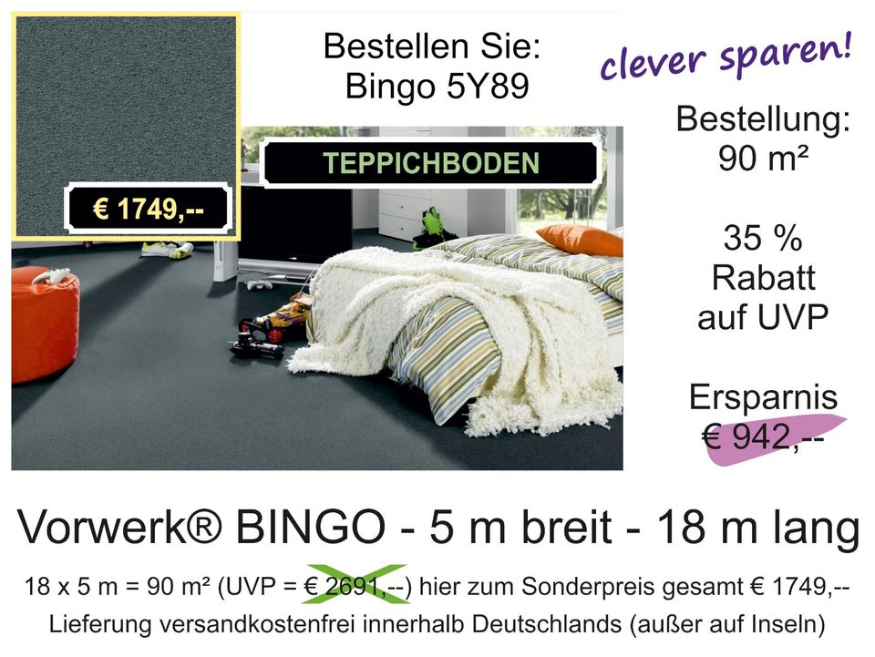 90 m² Teppichboden Vorwerk® Bingo (€ 1749,-- statt UVP € 2691,--) in Osloß