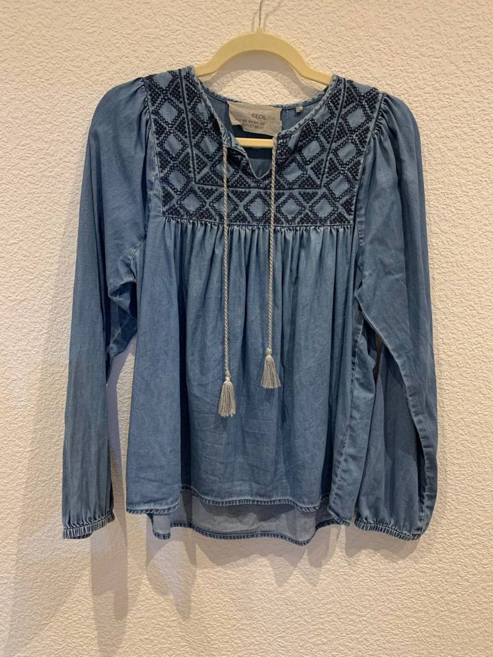 Cecil Gr. S Bluse blau Langarm Stickerei Boho Denimlook in Langen (Hessen)